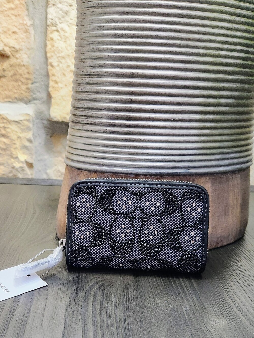 Crystal Signature Zip Around Card Case Wallet